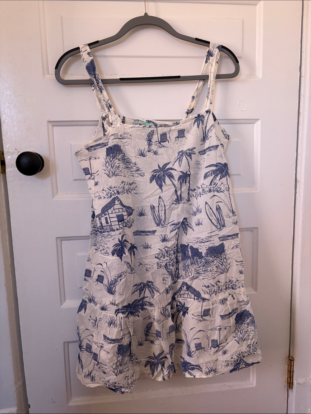 White and Blue Tropical Print Sundress